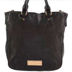 Black Leather Tote Bag with Gold Hardware